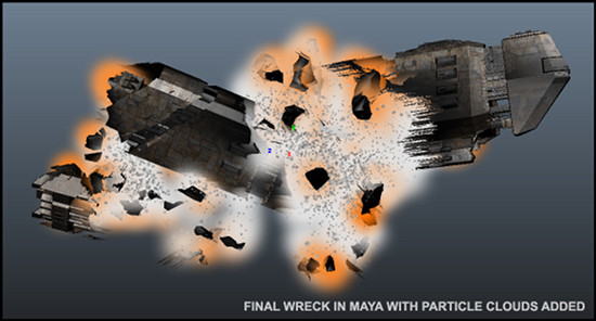Finished wreck mesh including particle cloud